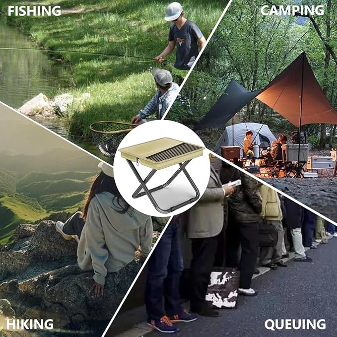 2-in-1 Collapsible Camping Stool & Sling Bag / 220LB Load Capacity Folding Portable Fishing Stool/Collapsible Stool for Camping, Hiking, Fishing, Gardening & Beach Outdoor Activities
