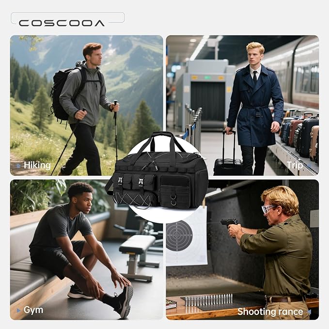 Gym Bags for Men with Shoe Compartment 60L Tactical Duffle Bag 3 in 1 Carry on Duffel Bag Travel Backpack Weekender Overnight Range Bag for Workout Football, Black