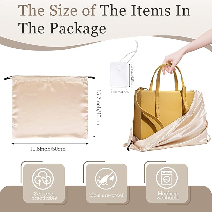 Vonty 3 Pack Silky Dust Bags for Shoes and Purses, Satin Drawstring Bag for HandBags Boots - Beige Shoe Bag Silk Dust Cover Bag Protector Travel Storage Pouch(19.6 x 15.7 In)