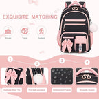 DIGOBAY Backpack for Girls, 3PCS Girls Backpack for School with Lunch Bag Pencil Case, Cute Kids Teens Bookbag for Kindergarten Elementary Preschool Middle School (Black-Pink)