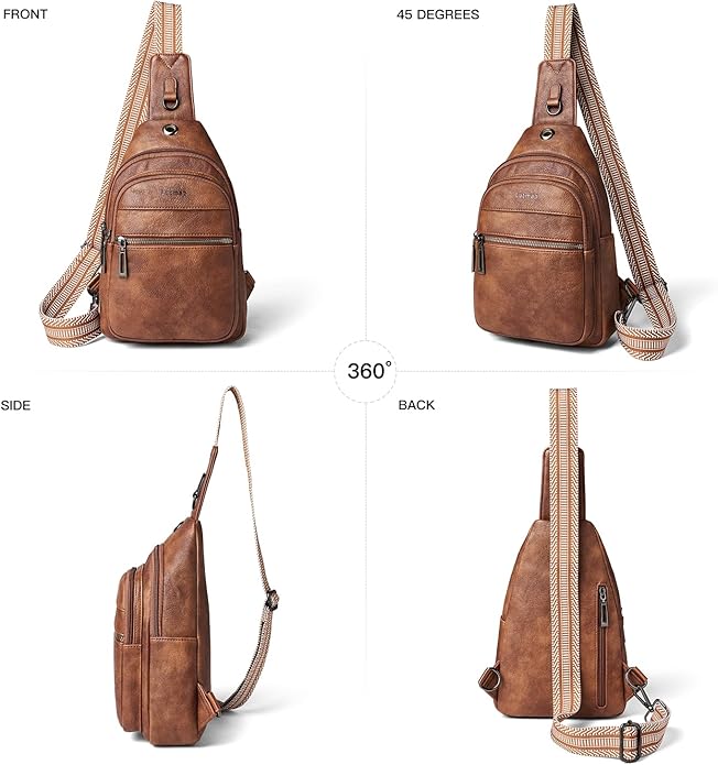 LATMAP Sling Bag For Women Faux Leather Small Casual Daypack Backpack Fanny Pack Crossbody Chest Bags Purse