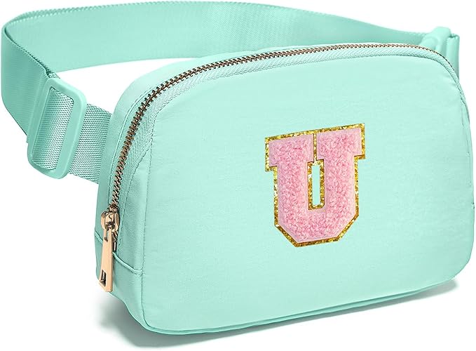 Gitus Belt Bag Fanny Pack Crossbody Bags with Initial Letter Patch Cute Stuff Birthday Gifts for Teenager Girls Trendy Preppy Stuff for Teen Girls Cool Stuff for Teens (Mint Green-U)