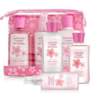 Bath and Body Travel Gift Set, 3pcs Travel Size Shower Gel Body Lotion Fragrance Mist Christmas Birthday Gift TSA-Friendly for On-the-Go Self-Care (3PCS, Japanese Cherry Blossom)