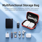 Earbud Case Portable EVA Storage Bag Cell Phone Accessories Organizer with Carabiner for Wired/Wireless Earphone, Earbud, Earpieces, SD Memory Card, Camera Chips, Tech Pouch, Rectangle, Red