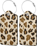 2 Pack Luggage Tags for Suitcases, PU Leather Bag Tag with Privacy Cover Address Card Travel Essentials-Gold Leopard Cheetah