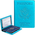 Passport Holder Cover Wallet Case RFID Blocking Leather Card Slot Travel Accessories Documents Organizer Protector for Women Men, Sky Blue