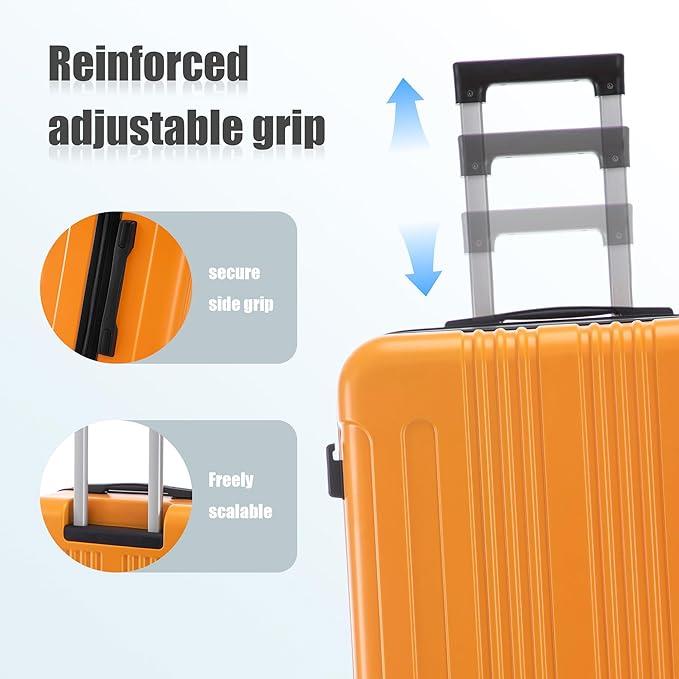 Luggage Sets 3 Piece with Double Spinner Wheels, Carry on Hardshell ABS Suitcases Set with TSA Lock, Lghtweight Checked Luggage for Different Travelling (Black+Orange, 20"/24"/28")