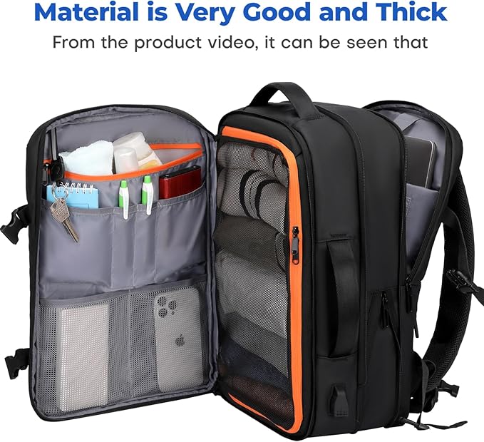 Rcrirth Carry On Travel Backpack for Airplanes | 35L Suitcase Backpack Luggage Business Weekender Bag - Expandable Travel Carry On Flight Approved for Men Women - Black