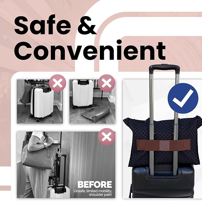 Trolley Strap Carryon Luggage Strap Over Suitcase Handle for Attaching Carryon Bag Travel Accessories TSA Approved Carry-On Add a Bag Belt Sleeve for A Tote Backpack Purse (Dark Brown)