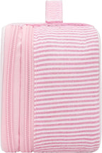 Relavel Cute Makeup Bag for Girls, Portable Pink Cosmetic Bag, Dual-layer Makeup Pouch with Brush Holder, Multi-Functional Preppy Toiletry Organizer for Travel, Daily Use - Pink Strip