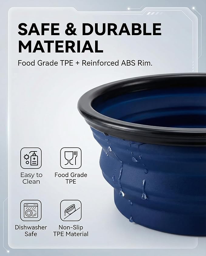 Collapsible Dog Bowls for Travel, 2-Pack Dog Portable Water Bowl for Dogs Cats Pet Foldable Feeding Watering Dish for Traveling Camping with Carabiners, BPA Free (Grey&Navy, Medium (Pack of 2))