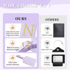 Personalized Initial Luggage Tags for Suitcase, Purple Leather Cute Luggage Tags with Privacy Cover Name Card, Embroidered Custom Monogrammed Luggage Tag Travel Backpack Tags Gifts for Women Kids(N)