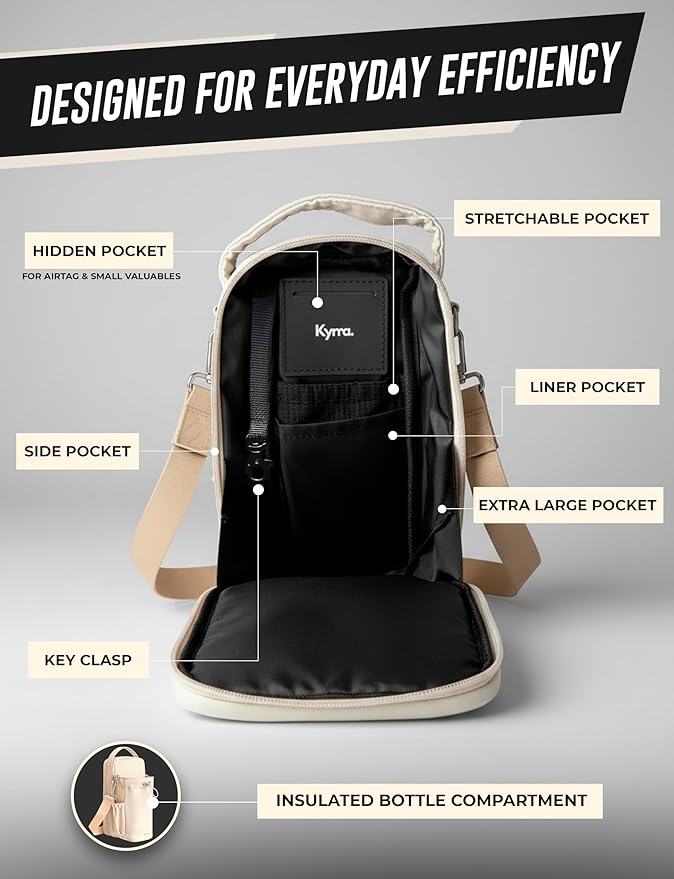 kyrra. Magnetic Gym Bag Beige with Water Bottle Holder Reusable Pouch 2 Bags in 1 Compact Crossbody Small Sports Training Bag Durable Waterproof Fitness Organizer Workout pouch for Men Women Travel