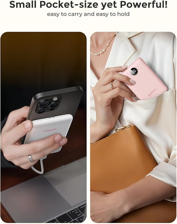 Small Portable Charger 10000mAh, Mini Power Bank with LED Display, 20W Fast Charging USB-C Battery Pack, Compact Travel Charger Compatible with iPhone 17/16/15/14, Android, etc