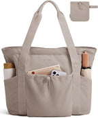 BAGSMART Foldable Tote Bag with Drawstring Bag, Tote Bag Shoulder Bag Top Handle Handbag for Travel, Work, Beach, Gym