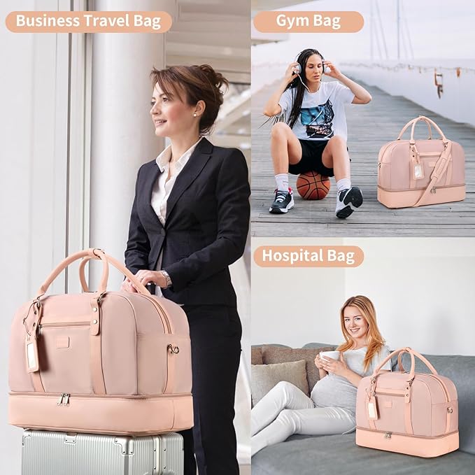 Wogarl 4PCS Weekender Bags for Women Large Overnight Weekend Travel Duffel Carry on Shoulder with Shoe Compartment Canvas Toiletry Bag for Travel Business Gym