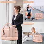 Wogarl 4PCS Weekender Bags for Women Large Overnight Weekend Travel Duffel Carry on Shoulder with Shoe Compartment Canvas Toiletry Bag for Travel Business Gym