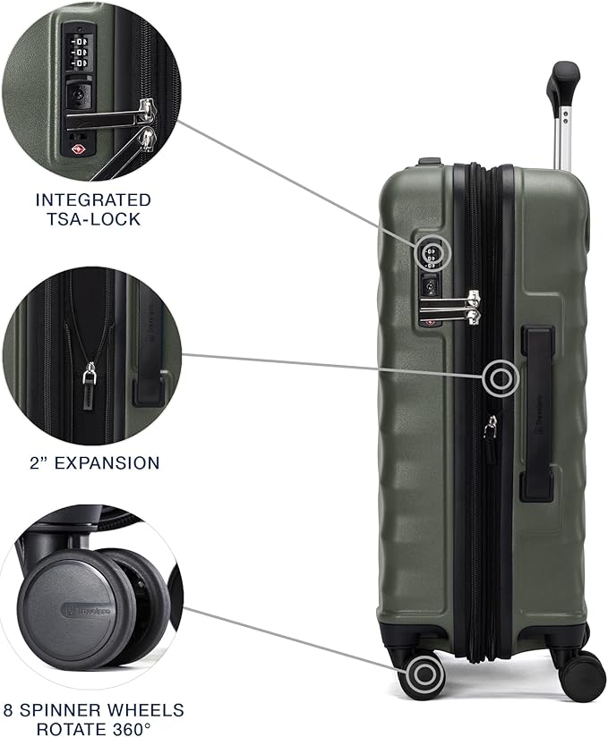 Travelpro Maxlite Air V2 Hardside Expandable Carry on Luggage, 8 Spinner Wheels, Lightweight Hard Shell Suitcase, TSA lock, Slate Green, Carry On 20-Inch