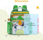 mommore Clear Backpack for Kids Dinosaur Backpack for Boys 4-8 Water-Resistant See Through Cartoon Toddler Bookbag with Chest Strap for Preschool Kindergarten Travel, Green