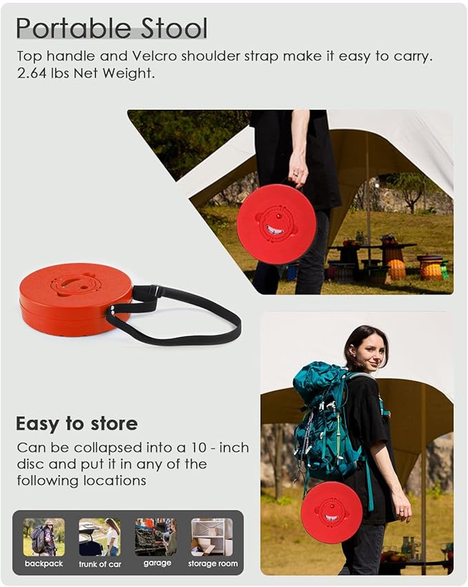 Upgraded Collapsible Stool with Cushion, 800 lbs Heavy Duty Capacity & Lightweight 2.6 lbs, 18-Inch Portable Retractable Folding Stool for Adults, Camping, Fishing, Hiking, BBQ, Travel, Outdoor Events