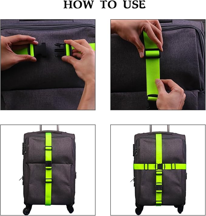 MAGARROW 1.5" Utility Luggage Straps with Buckle Adjustable, 4-Pack (Neon Green, 1.5 in x 4.5 ft)