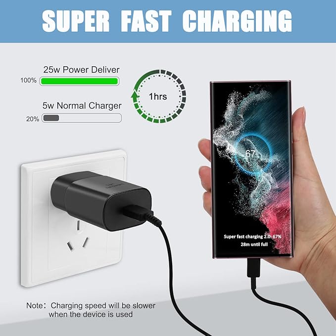 Super Fast Charger Type C Kit, 25W PD USB C Android Phone Charger Block & 5FT C Charger Cable Fast Charging Cord for Samsung Galaxy S24 Ultra/S24/S23 Ultra/S23/S22/S21/S20/Plus/Ultra/FE/Note 20/10
