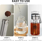 Bincoo Glass Cold Brew Coffee Maker with Extended Fine Mesh Filter, Tea Infuser Bottle Iced Coffee Maker with Thick Borosilicate Glass (500ml/17oz)