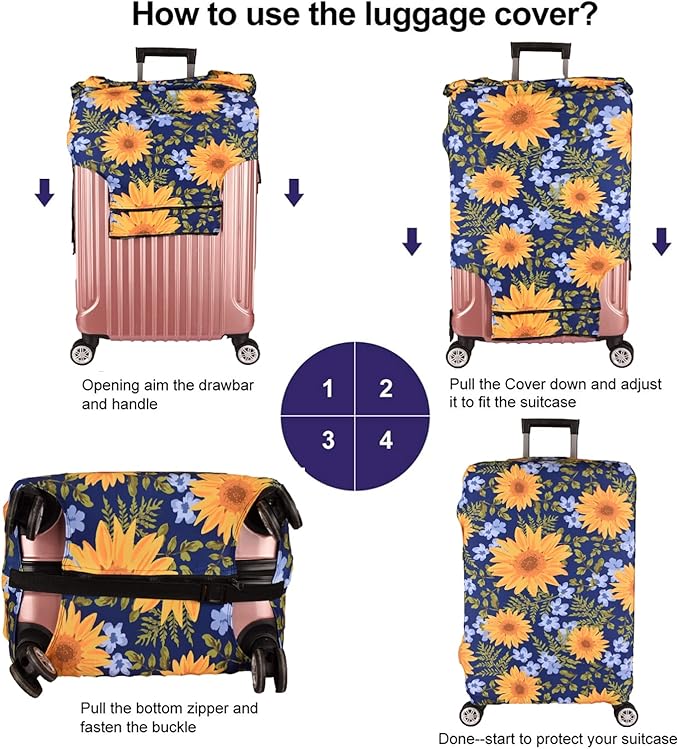 Luggage Cover,Suitcase Covers 19-30 Inch Expandable Anti-Scratch Luggage Protector Flower for Carry on Luggage M 22-24IN