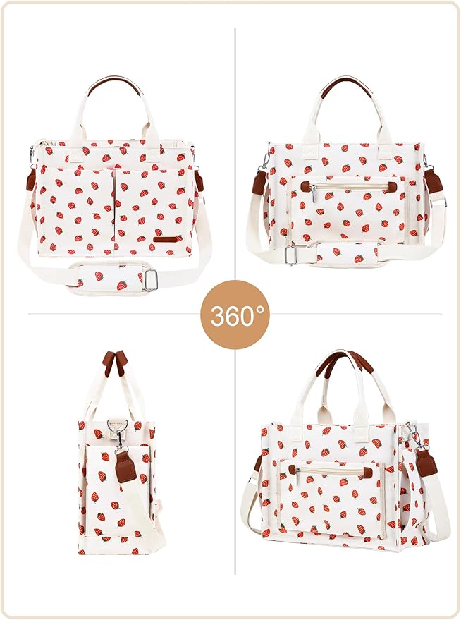 BESBESME Canvas Tote Bag for Women with Zipper & Compartments– Large Work & College Laptop Tote Crossbody Shoulder Bag