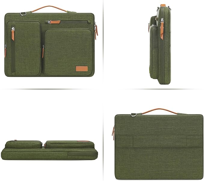 MOSISO 360 Protective Laptop Shoulder Bag,15 inch Computer Bag Compatible with MacBook Air 15 inch M5 M4 M3 M2/Pro 15, Dell XPS Plus,Side Open Messenger Bag with 4 Zipper Pockets&Handle, Olive Green