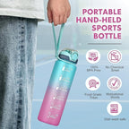 Water Bottle with Straw 1L,Boys Water Bottles with Straw 1 Litre,Waterbottle Leak-Proof Sports Water Bottle,Plastic Drinks Bottles Toxin Free，Bpa-Free (Cyan Pink)