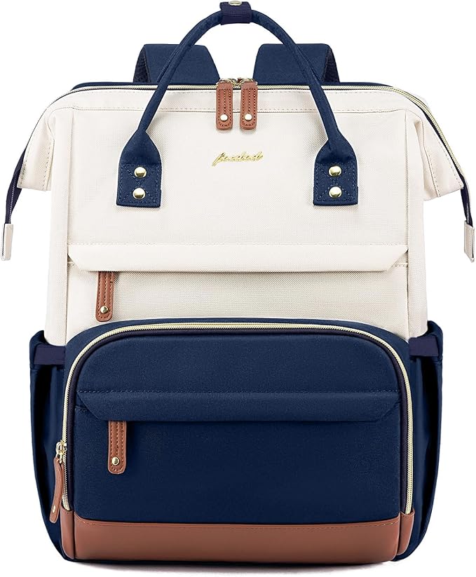 Focdod Laptop Backpack for Womem Work Bags: 17.3 Inch Travel BackPacks With USB Charging Port Anti Theft Fashion College BookBag Durable Back Pack Purse Bussiness Daypack for Nurse Teacher Navy Beige