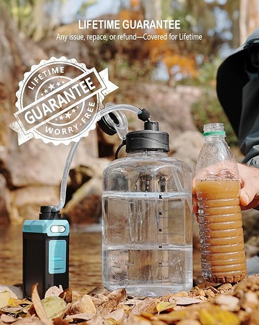 BKLES 3-in-1 Solar Electric Water Filter with Hand Pump - Camping Water Filtration System Survival, Portable Water Purifier with Emergency Light, Survival Kit for Backpacking, Birthday Gifts for Men
