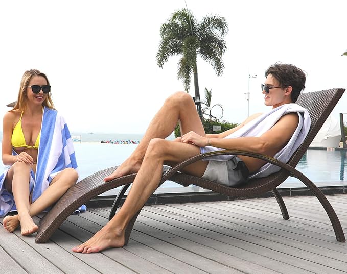 HENBAY Cotton Oversized Beach Towel - Large 70 x 35 Inch Pool Towel, Blue Striped Quick Dry Swimming Cabana Towel