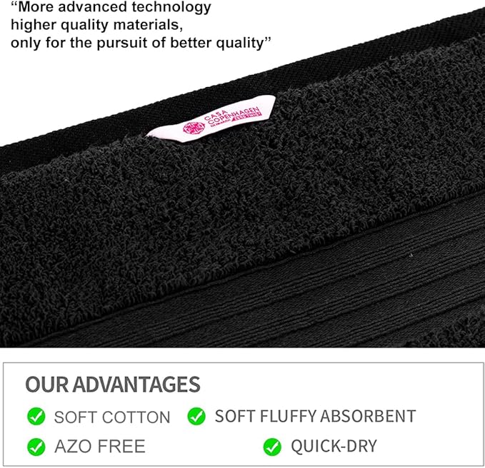 CASA COPENHAGEN Zero Twist 6Pcs 100% Egyptian Cotton Large Designer Towels Gift Set- Dark Black, 600 GSM, 2Bath 2Hand 2Washcloths, Bath Towels for Bathroom Set for Women & Men
