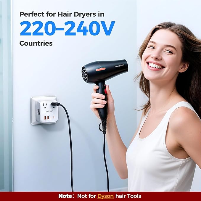 Upgraded 2000W Voltage Converter US to Europe for Hair Dryer - 220V to 110V Converter for European Travel, Power Converter Adapter Combo with 2 PD/QC & UK/AU/US/IT/European Travel Plug Adapters