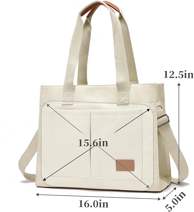 Canvas Laptop Tote Bag for Women | Pockets, Stands Upright, Convertible