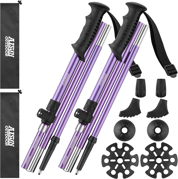AISUNOURDOOR Lightweight Adjustable Trekking Poles, Aluminum Collapsible Travel Hiking or Walking Sticks for Women Children, with One Disposable Raincoat