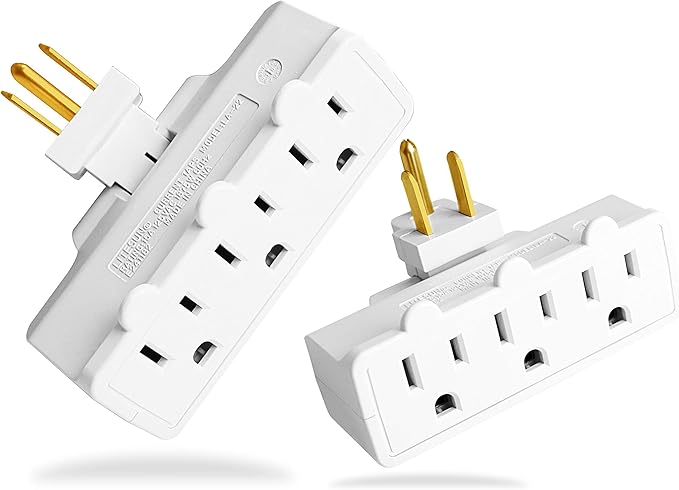 Oviitech 3-Outlet Swivel Wall Adapter,2 Pack Grounded 180 Degree Swivel Wall Tap,Multi-Plug Outlets,White.