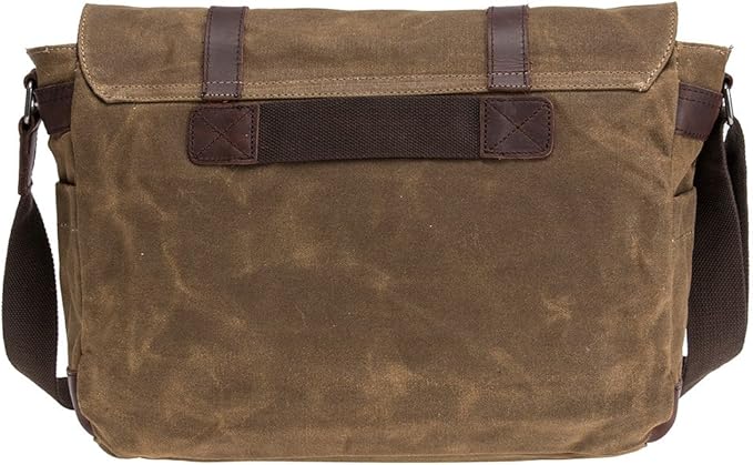 Vintage Genuine Leather Waxed Canvas Briefcase Large Satchel Shoulder Bag Rugged Computer 15.6" Laptop Bag