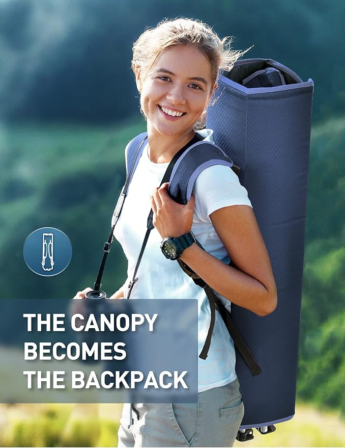 Docusvect Beach Chair with Canopy Shade, Folding Camping Chair with Canopy with Cup Holder, Side Pocket for Camp, Beach, Tailgates, Fishing - Support 330 LBS