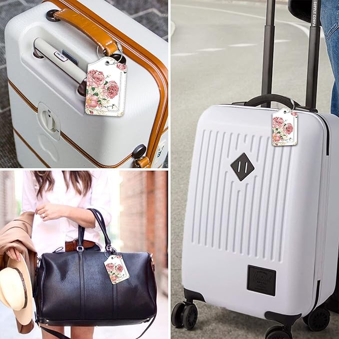 Fintie Luggage Tags, Privacy Cover ID Label with Stainless Steel Loop and Address Card for Travel Bag Suitcase, Flower Festival (2 Piece)