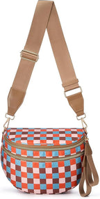 Black and White Checkered Crossbody Bag Bum Bag for Women,Spacious Checkered Purse Fanny Packs Belt Bag