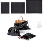 Ewen Small Medium Large Satin Drawstring Dustbags with Tags, 3 Pack Dustproof Travel Essentials Organizer Bags for Handbags, Black Packing Bags for Closet Home Storage Jewelry Shoes Purse Organization