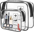 AURUZA 2 Pack TSA Approved Toiletry Bag, Clear Makeup Bag,Travel Cosmetic Bag with Zipper,Clear Organizer Carry on Bag for Women,PVC Cosmetic Pouch for Airport Airline Compliant (Black)