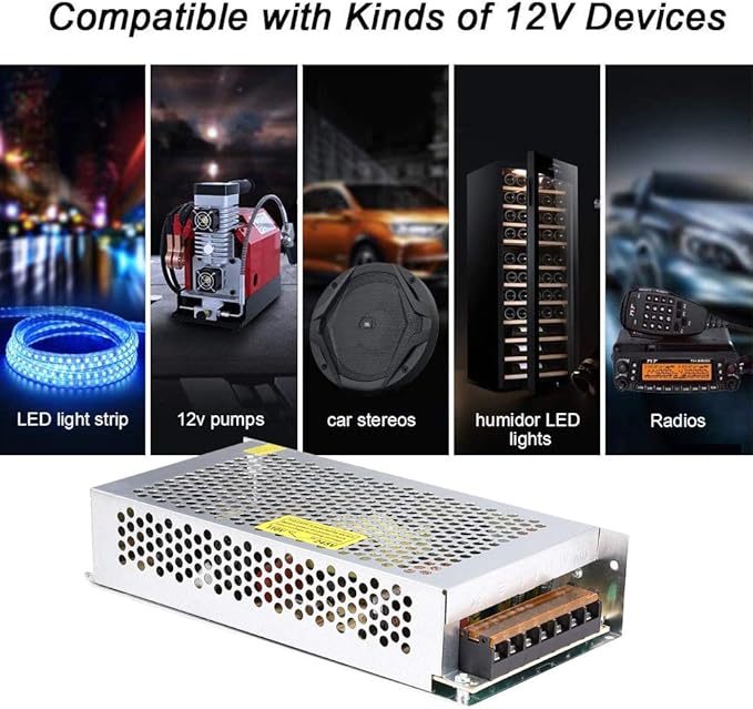 10A 120W 12V DC Power Supply, Universal Regulated Switching AC 110V/220V to DC Converter (SMPS) Transformer Driver Adapter for LED Strip Lights, CCTV Camera System, 3D Printer, Radio, Computer Project