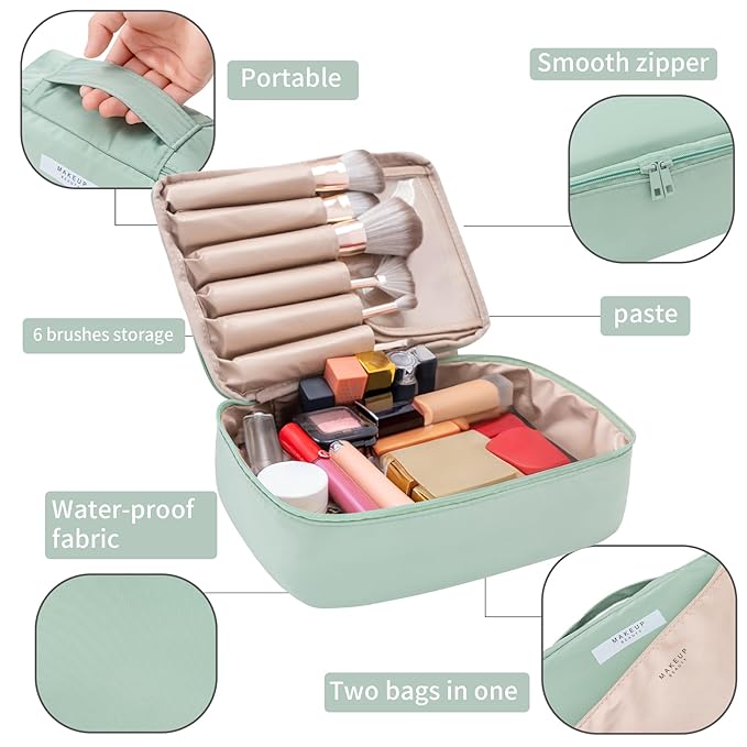 Queboom Travel Makeup Bag Cosmetic Bag Makeup Bag Toiletry bag for women and men (Green-3pcs)