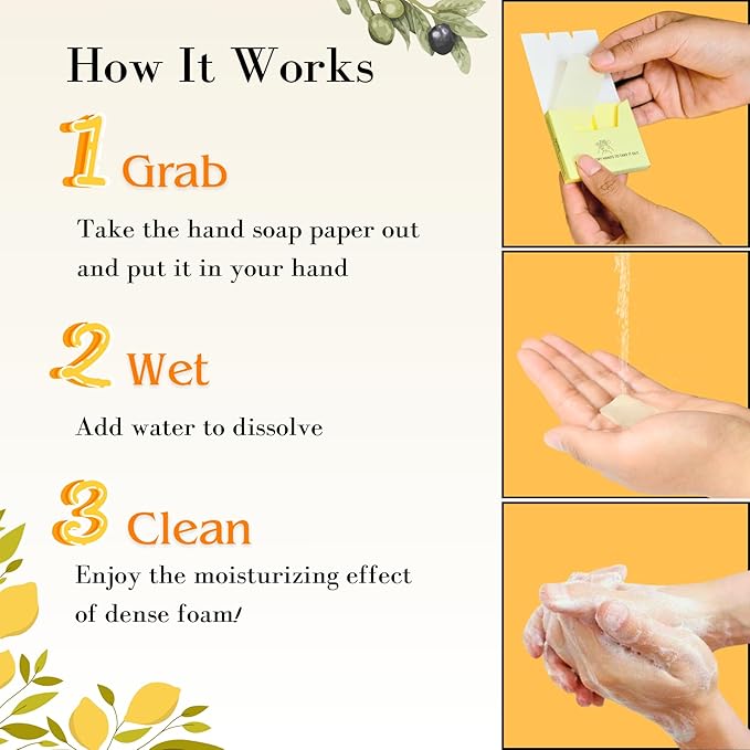 flowcheer Paper Soap Sheets For Hand Washing - (120 Pcs) Lemon Scent Portable Travel Soap Sheets, Eco-Friendly, Dissolvable Hand Soap for Camping, Travel, On-the-Go Use