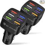 Amiss Car Charger Adapter, 6 USB Multi Port, Fast Charger, Include QC 3.0 and 5 Other Ports, Car Interior Accessories, Fit for iPhone 17/16/15/14/13Pro Max, Samsung, Android (Black 2pcs)