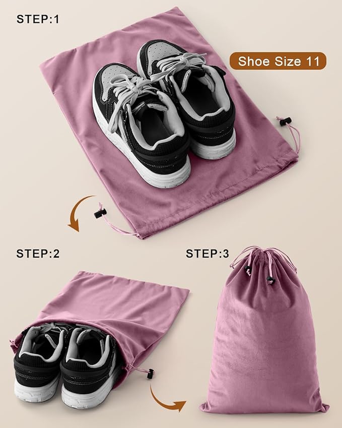 FantasyLife Shoe Bags for Travel, Washable Dust Bags for Storage & Packing, Flannel Shoe Pouch with Drawstring Closure for Purses, Handbags, Shoes & Toys (2, Parfait Pink, 17.3"x12.6")